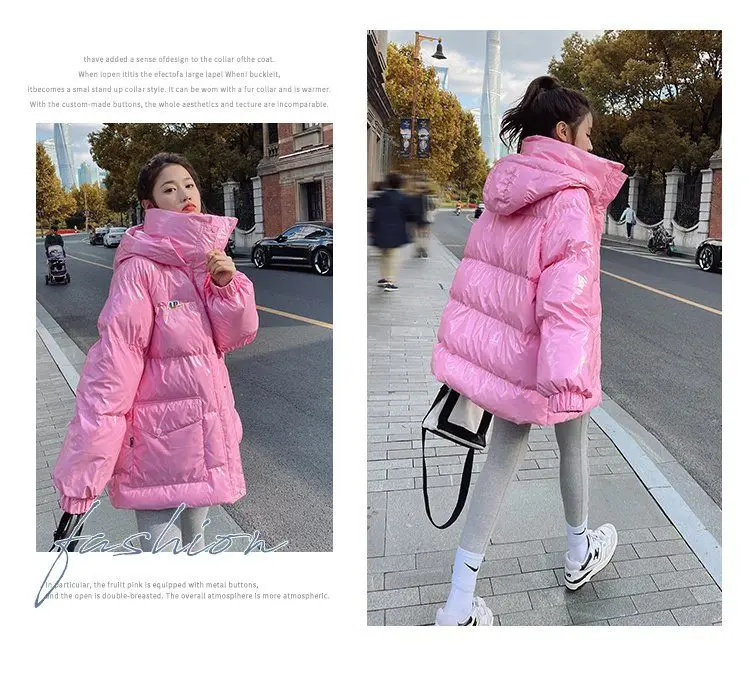 High Quality Warm Winter Woman Pink Jacket Hooded Parka Thickened Puffer Jacket Down Cotton Coat 2023 Korean Windproof Outerwear