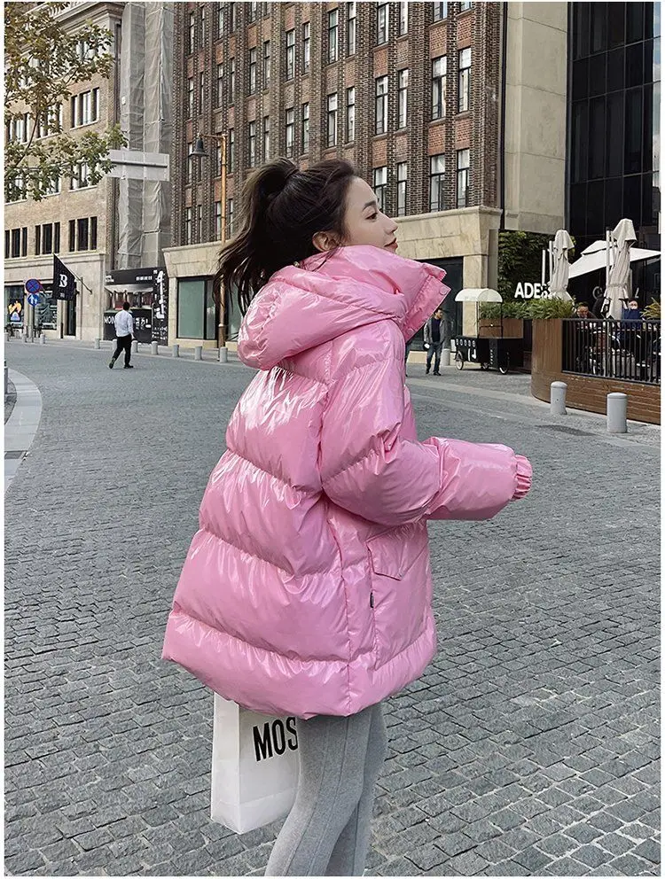 High Quality Warm Winter Woman Pink Jacket Hooded Parka Thickened Puffer Jacket Down Cotton Coat 2023 Korean Windproof Outerwear