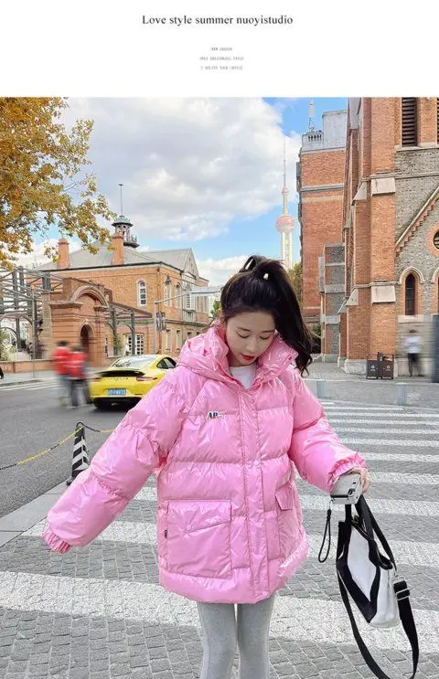 High Quality Warm Winter Woman Pink Jacket Hooded Parka Thickened Puffer Jacket Down Cotton Coat 2023 Korean Windproof Outerwear