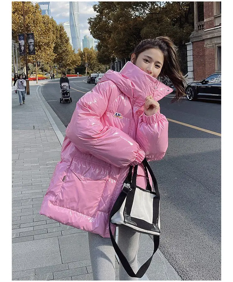 High Quality Warm Winter Woman Pink Jacket Hooded Parka Thickened Puffer Jacket Down Cotton Coat 2023 Korean Windproof Outerwear