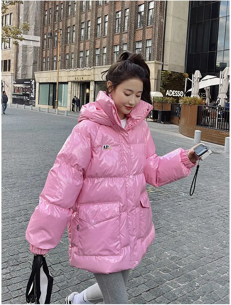 High Quality Warm Winter Woman Pink Jacket Hooded Parka Thickened Puffer Jacket Down Cotton Coat 2023 Korean Windproof Outerwear