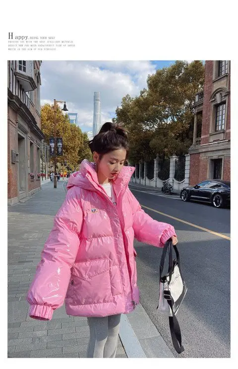 High Quality Warm Winter Woman Pink Jacket Hooded Parka Thickened Puffer Jacket Down Cotton Coat 2023 Korean Windproof Outerwear