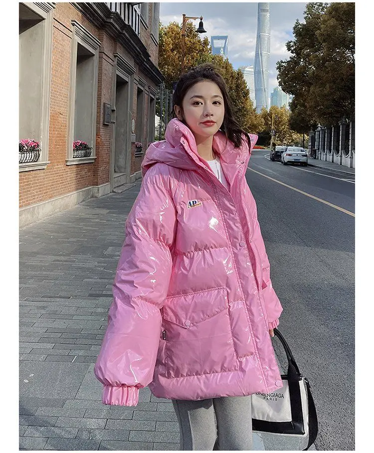 High Quality Warm Winter Woman Pink Jacket Hooded Parka Thickened Puffer Jacket Down Cotton Coat 2023 Korean Windproof Outerwear