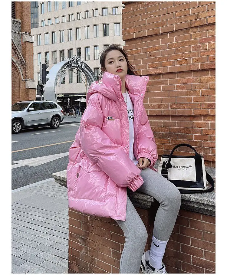 High Quality Warm Winter Woman Pink Jacket Hooded Parka Thickened Puffer Jacket Down Cotton Coat 2023 Korean Windproof Outerwear