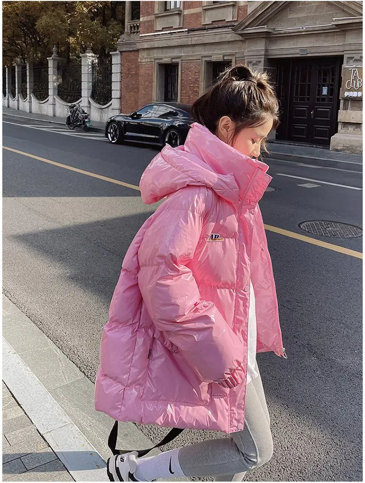 High Quality Warm Winter Woman Pink Jacket Hooded Parka Thickened Puffer Jacket Down Cotton Coat 2023 Korean Windproof Outerwear