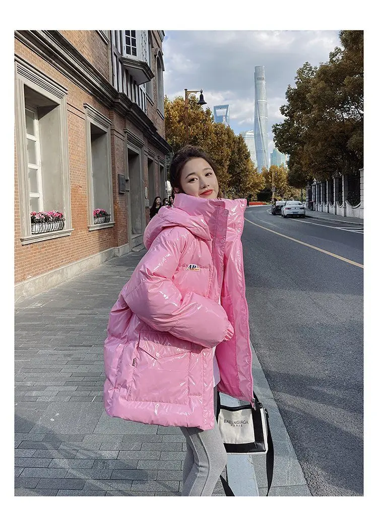 High Quality Warm Winter Woman Pink Jacket Hooded Parka Thickened Puffer Jacket Down Cotton Coat 2023 Korean Windproof Outerwear