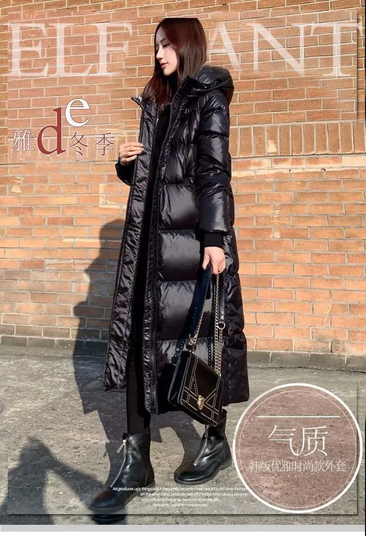 Black Glossy Parka Coat Women's 2026 Fashion Thicken Winter Hooded Loose Long Jacket Female Windproof Rainproof Warm Outwear