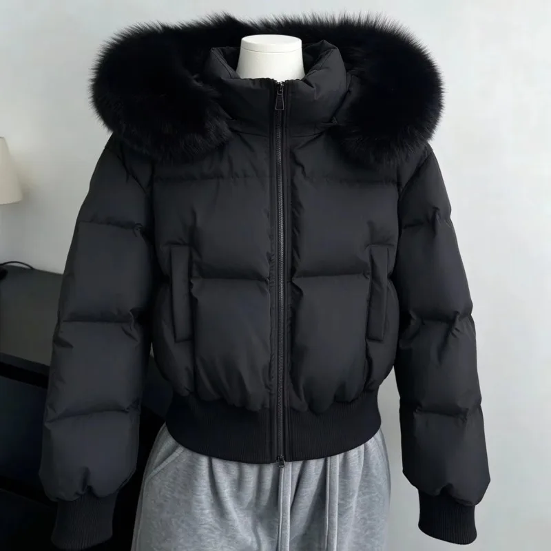 Fur Collar Parka Women Winter Hooded Short Coat Warm Puffer Jacket Female Outdoor Y2k Slim Fit Outwear 2026 Casual Tops Hoodie