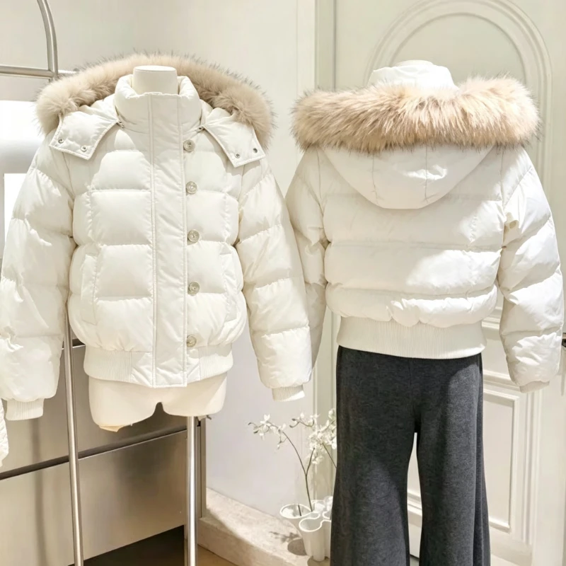 Fur Collar Parka Women Winter Hooded Short Coat Warm Puffer Jacket Female Outdoor Y2k Slim Fit Outwear 2026 Casual Tops Hoodie