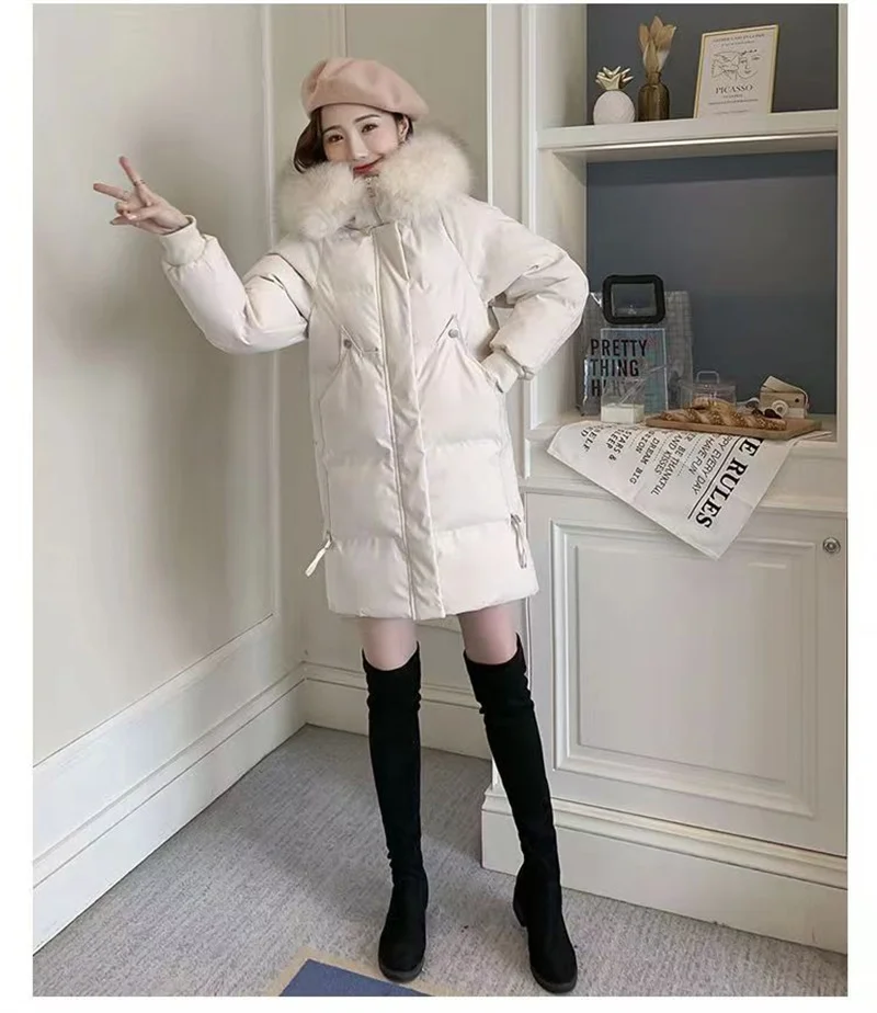 Autumn Winter New Down Cotton Jacket Women Korean Mid-Long Cotton-Padded Thick Warm Parkas Hooded Coat Female Casual Ladies Tops