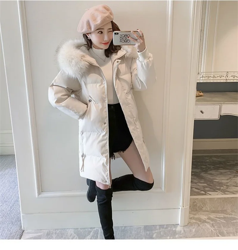 Autumn Winter New Down Cotton Jacket Women Korean Mid-Long Cotton-Padded Thick Warm Parkas Hooded Coat Female Casual Ladies Tops