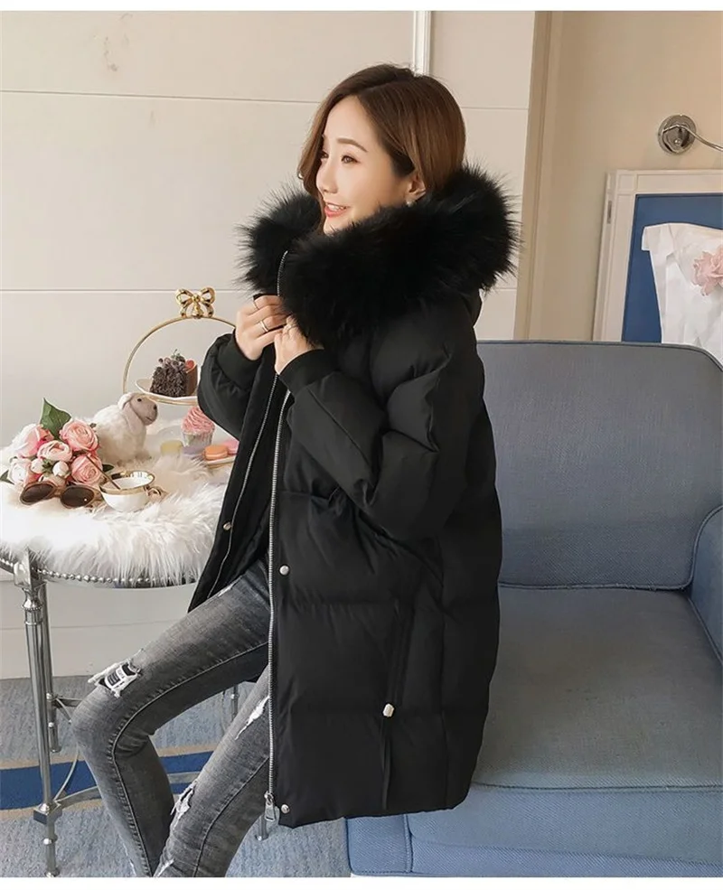 Autumn Winter New Down Cotton Jacket Women Korean Mid-Long Cotton-Padded Thick Warm Parkas Hooded Coat Female Casual Ladies Tops