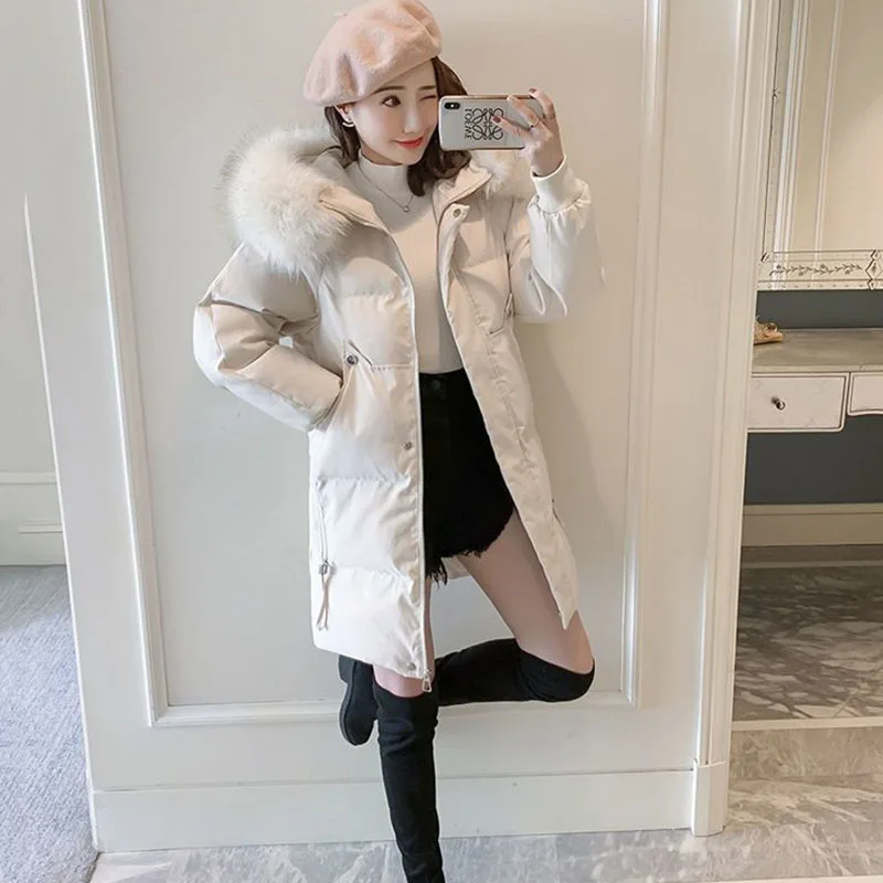 Autumn Winter New Down Cotton Jacket Women Korean Mid-Long Cotton-Padded Thick Warm Parkas Hooded Coat Female Casual Ladies Tops