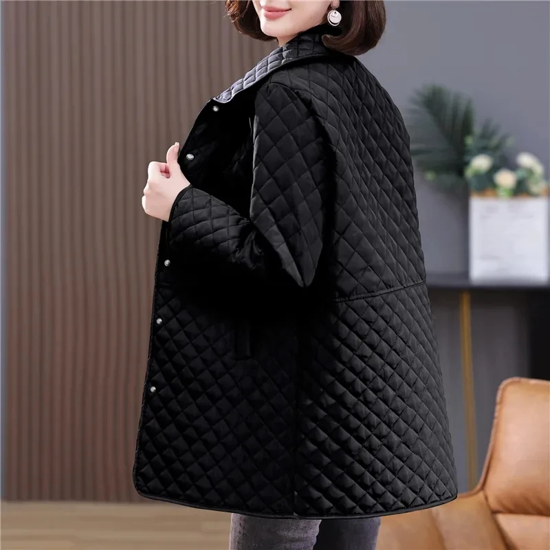 2026New Spring Autumn Retro Comfort Versatile Rhombic lattice Ligh Cotton Loose Women Parkas Down Cotton Jacket Warm Coat Female