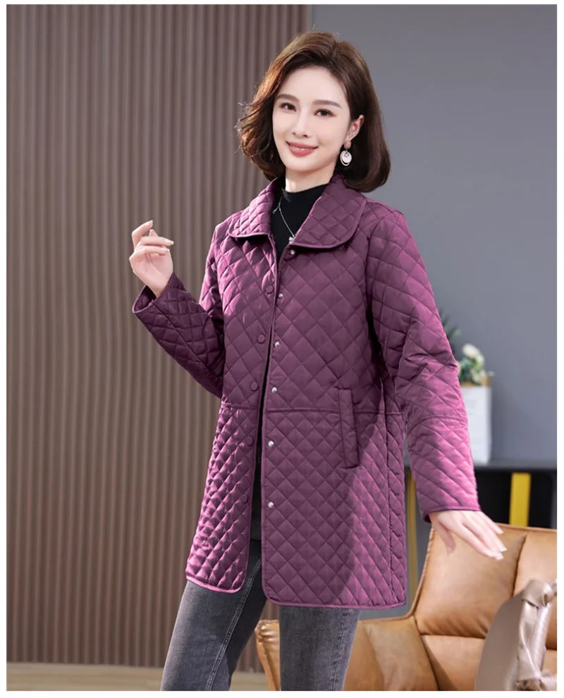 2026New Spring Autumn Retro Comfort Versatile Rhombic lattice Ligh Cotton Loose Women Parkas Down Cotton Jacket Warm Coat Female