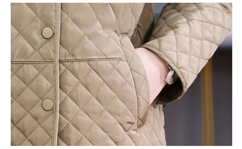 2026New Spring Autumn Retro Comfort Versatile Rhombic lattice Ligh Cotton Loose Women Parkas Down Cotton Jacket Warm Coat Female