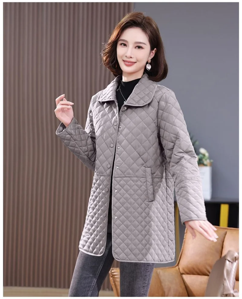 2026New Spring Autumn Retro Comfort Versatile Rhombic lattice Ligh Cotton Loose Women Parkas Down Cotton Jacket Warm Coat Female