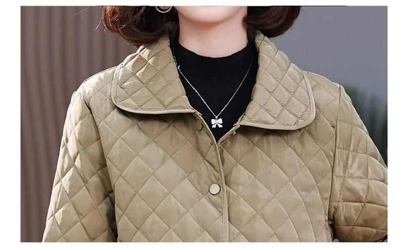 2026New Spring Autumn Retro Comfort Versatile Rhombic lattice Ligh Cotton Loose Women Parkas Down Cotton Jacket Warm Coat Female