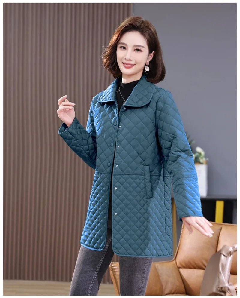 2026New Spring Autumn Retro Comfort Versatile Rhombic lattice Ligh Cotton Loose Women Parkas Down Cotton Jacket Warm Coat Female