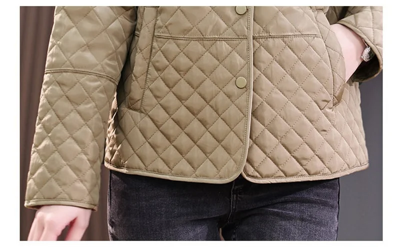 2026New Spring Autumn Retro Comfort Versatile Rhombic lattice Ligh Cotton Loose Women Parkas Down Cotton Jacket Warm Coat Female