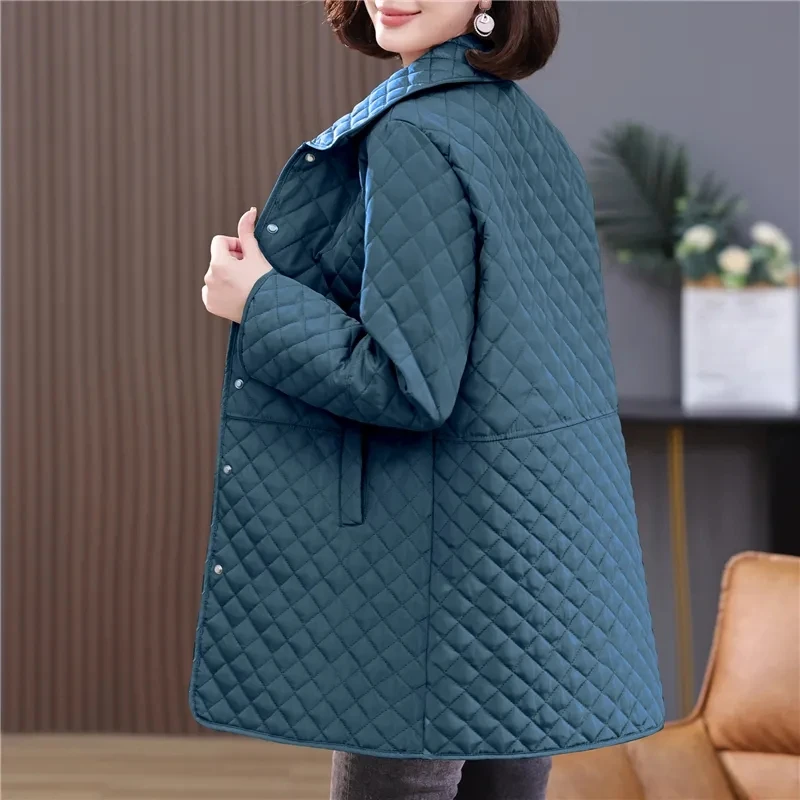 2026New Spring Autumn Retro Comfort Versatile Rhombic lattice Ligh Cotton Loose Women Parkas Down Cotton Jacket Warm Coat Female