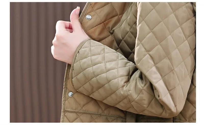 2026New Spring Autumn Retro Comfort Versatile Rhombic lattice Ligh Cotton Loose Women Parkas Down Cotton Jacket Warm Coat Female