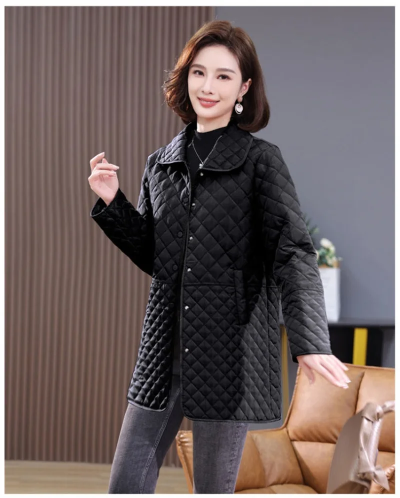 2026New Spring Autumn Retro Comfort Versatile Rhombic lattice Ligh Cotton Loose Women Parkas Down Cotton Jacket Warm Coat Female