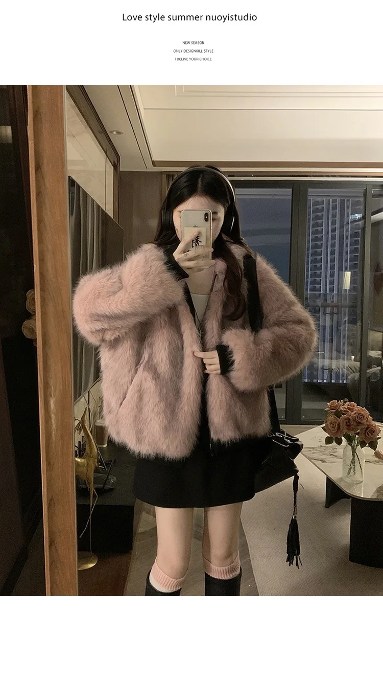 Double Sided Winter Coat Women Clothing Imitation Mink Fur Hooded Cotton Jacket Female Warm Cotton-Padded Clothes Outerwear
