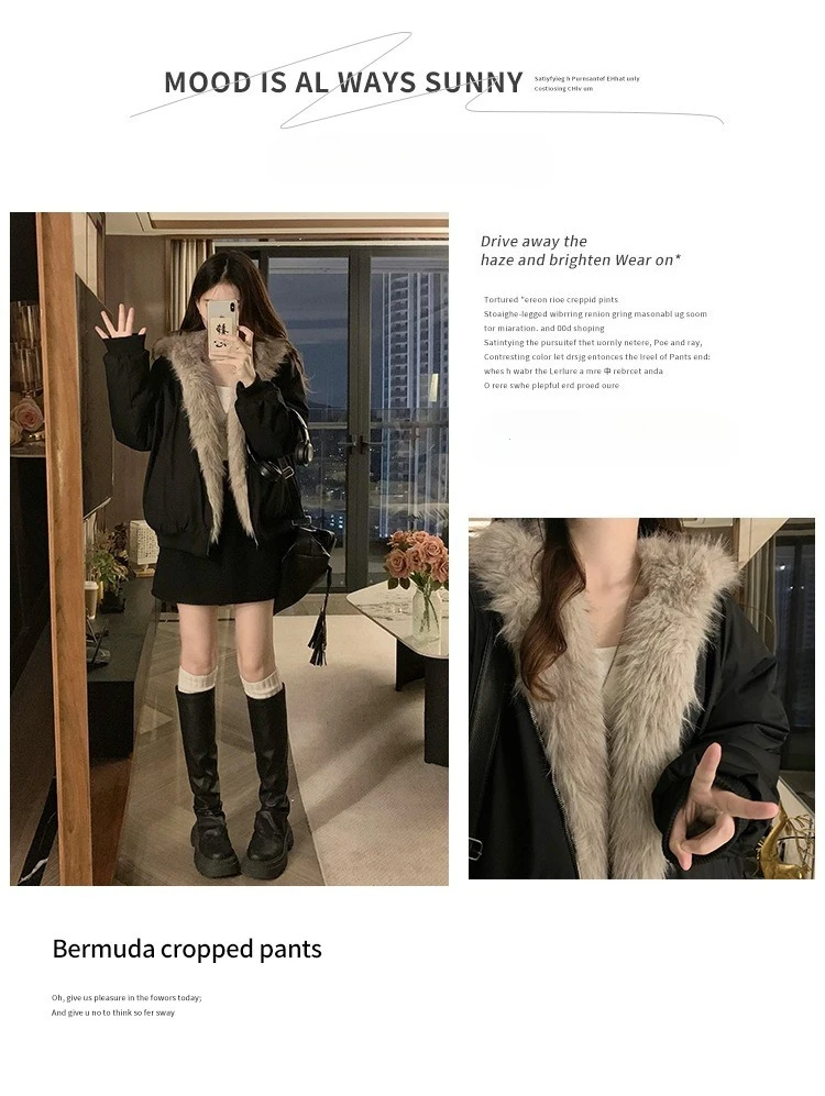 Double Sided Winter Coat Women Clothing Imitation Mink Fur Hooded Cotton Jacket Female Warm Cotton-Padded Clothes Outerwear