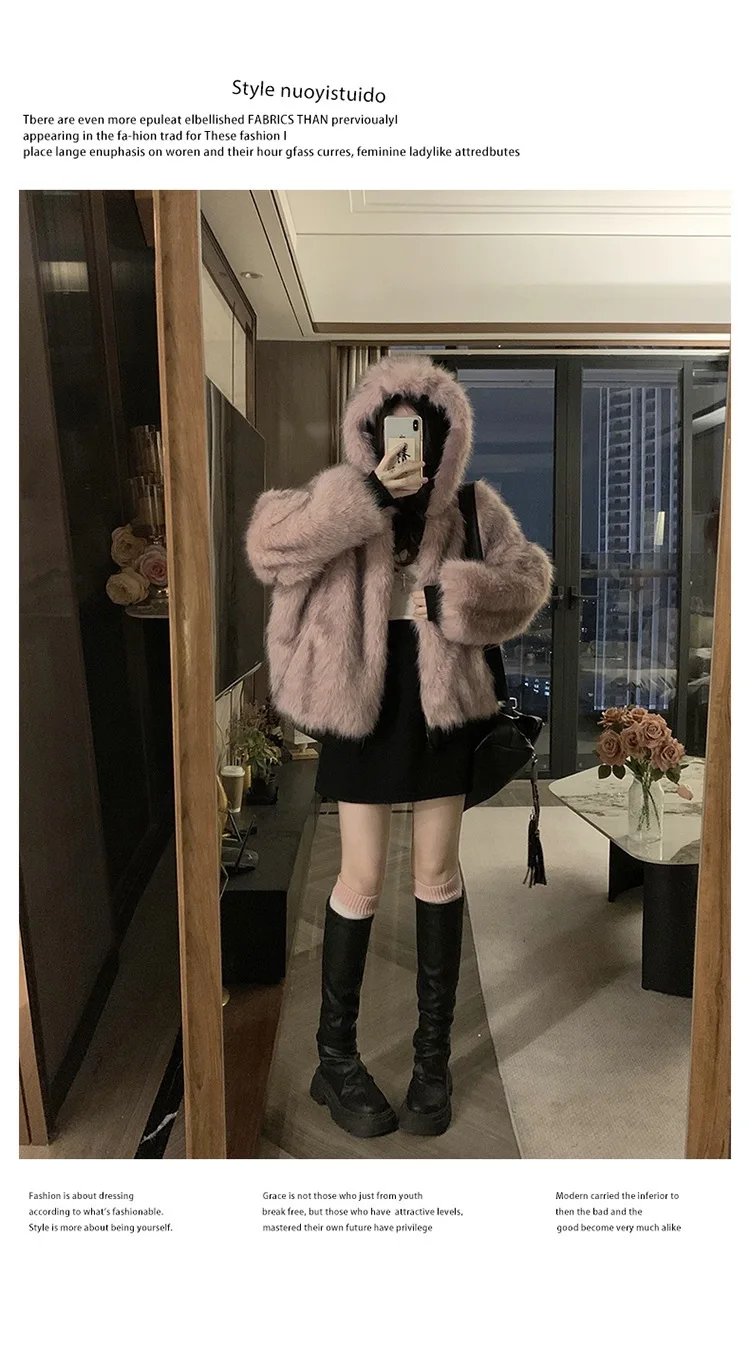 Double Sided Winter Coat Women Clothing Imitation Mink Fur Hooded Cotton Jacket Female Warm Cotton-Padded Clothes Outerwear