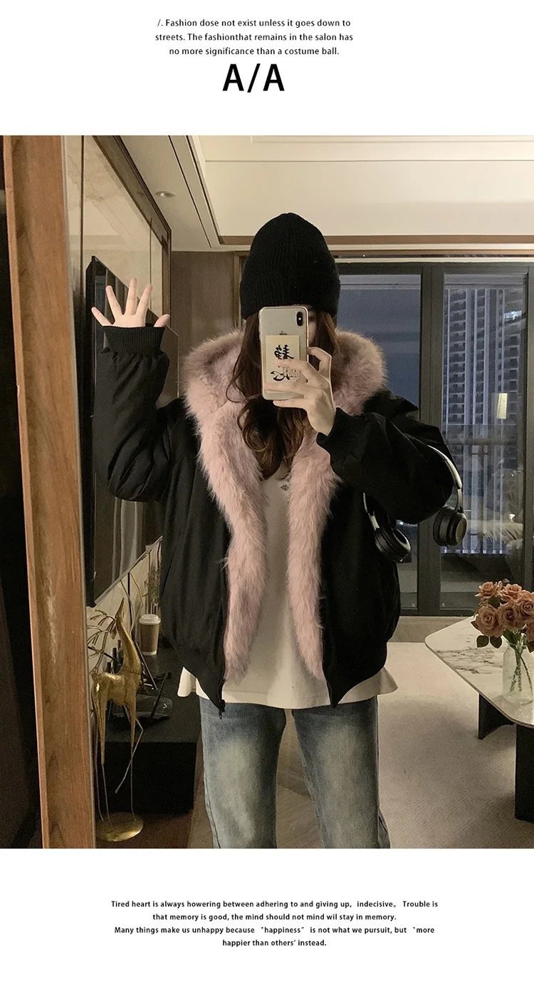 Double Sided Winter Coat Women Clothing Imitation Mink Fur Hooded Cotton Jacket Female Warm Cotton-Padded Clothes Outerwear