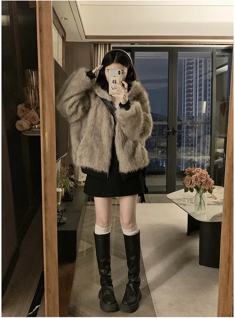 Double Sided Winter Coat Women Clothing Imitation Mink Fur Hooded Cotton Jacket Female Warm Cotton-Padded Clothes Outerwear