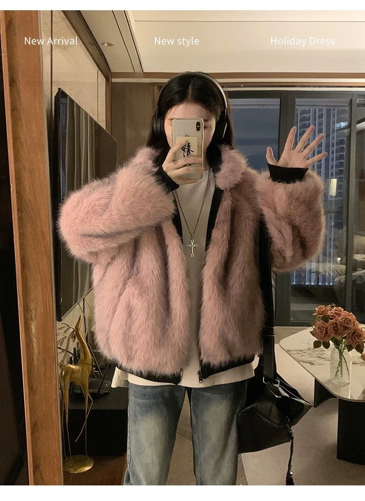 Double Sided Winter Coat Women Clothing Imitation Mink Fur Hooded Cotton Jacket Female Warm Cotton-Padded Clothes Outerwear