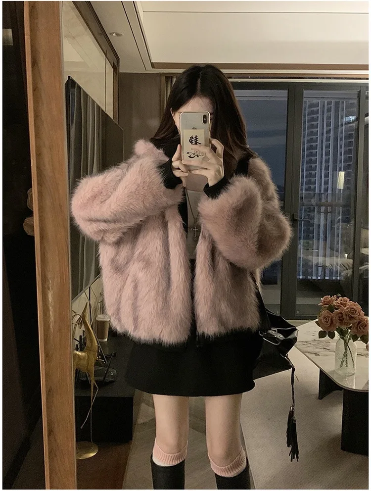 Double Sided Winter Coat Women Clothing Imitation Mink Fur Hooded Cotton Jacket Female Warm Cotton-Padded Clothes Outerwear