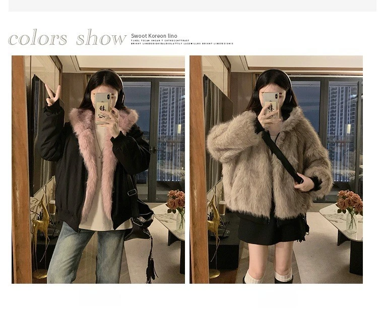 Double Sided Winter Coat Women Clothing Imitation Mink Fur Hooded Cotton Jacket Female Warm Cotton-Padded Clothes Outerwear