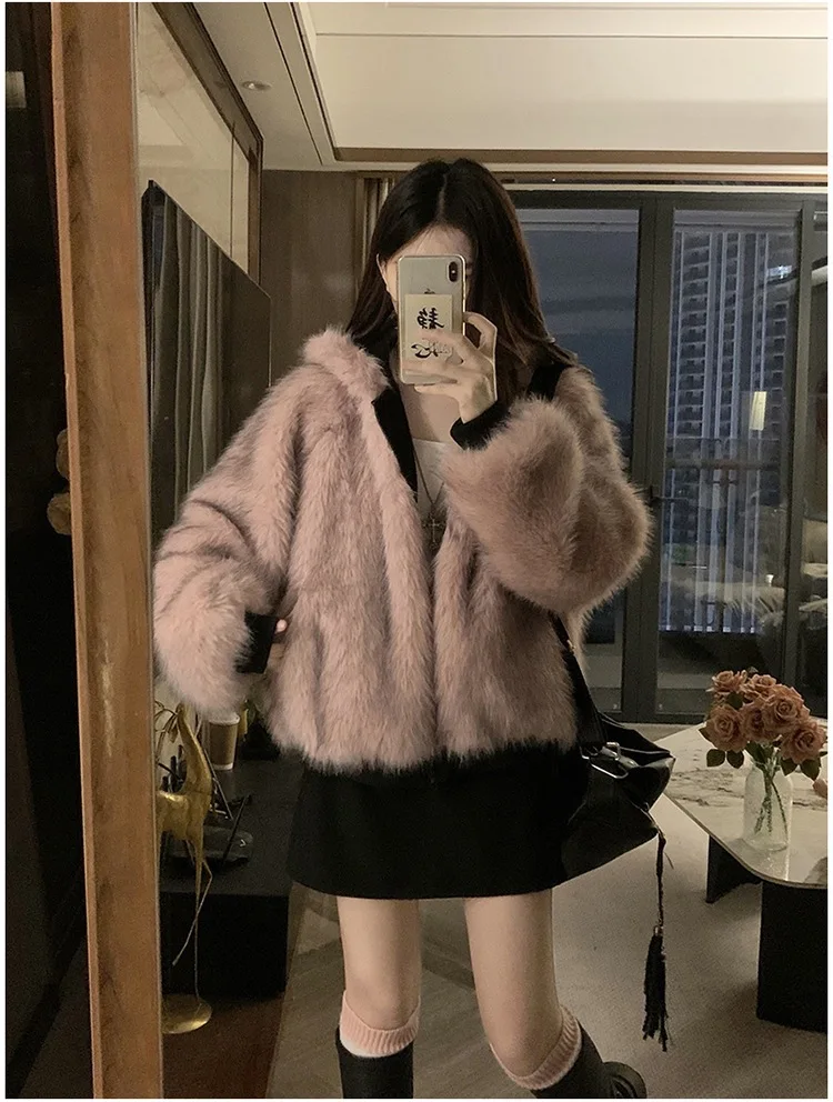 Double Sided Winter Coat Women Clothing Imitation Mink Fur Hooded Cotton Jacket Female Warm Cotton-Padded Clothes Outerwear