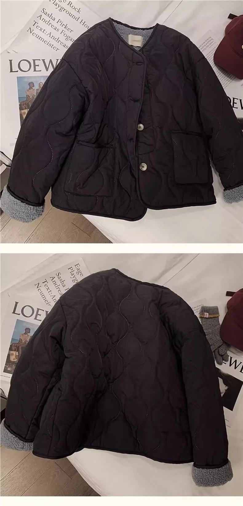 Pink Lamb Velvet Cotton Coat Women's Thiened Round Neck Korean Sle Winter New Arrival Cotton Coat Loose Fit Long Sleeve