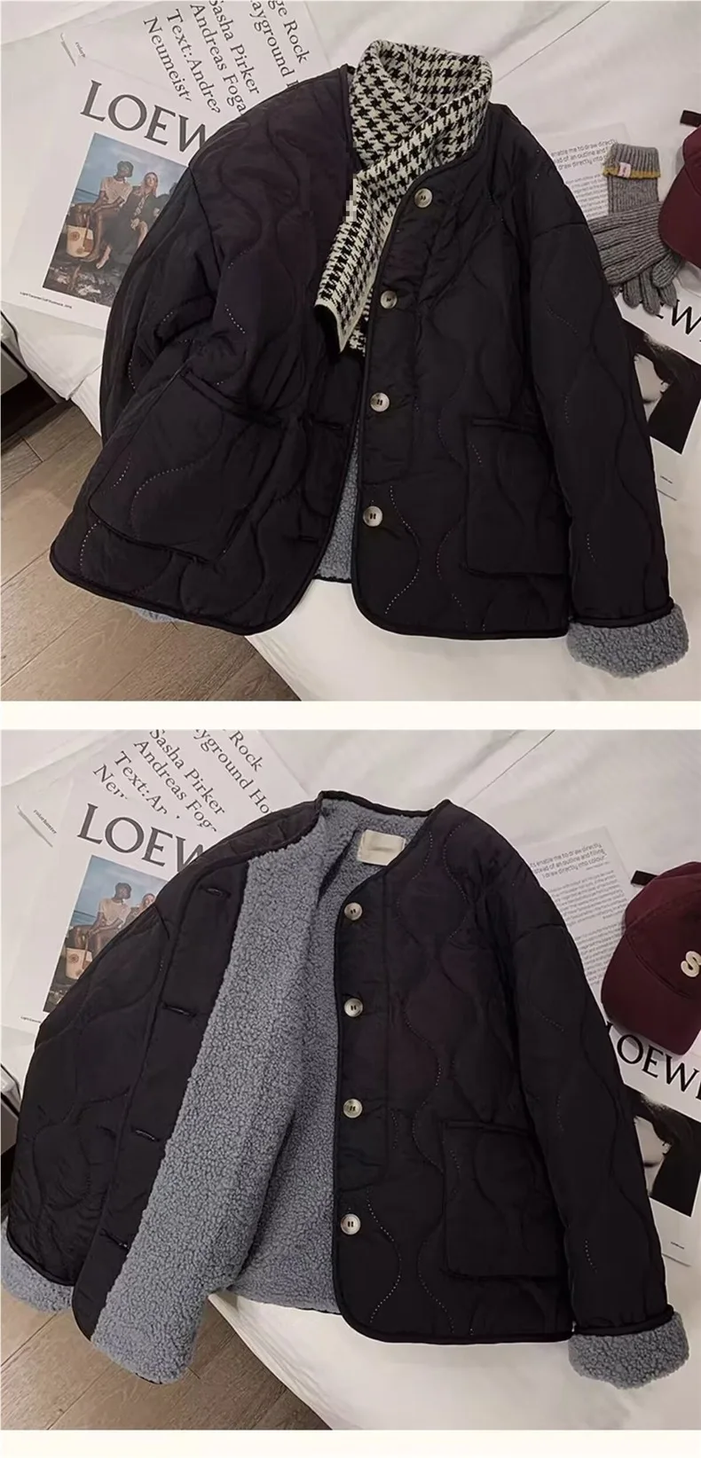 Pink Lamb Velvet Cotton Coat Women's Thiened Round Neck Korean Sle Winter New Arrival Cotton Coat Loose Fit Long Sleeve