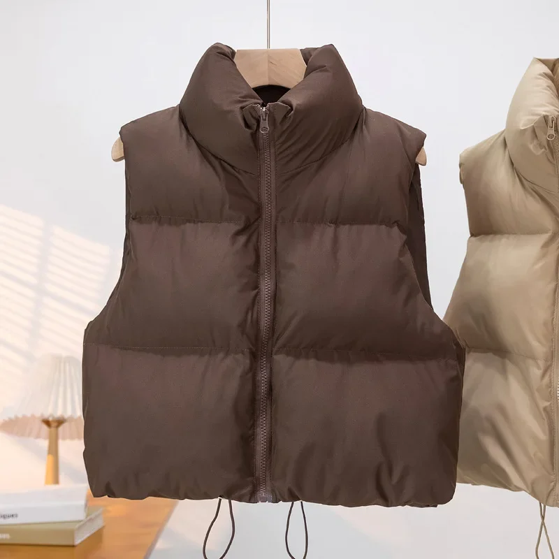 Warm Parkas Women Single Breasted Coats Autumn Winter Vest Coat Khaki High Waist Casual Vests Elegant Y2k Jackets Thick