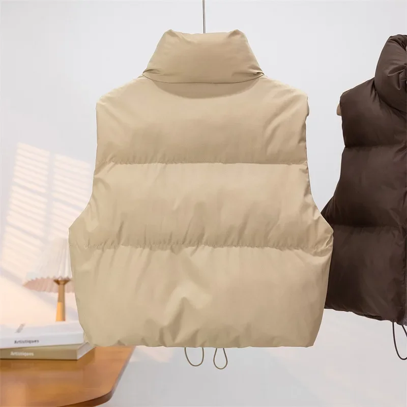 Warm Parkas Women Single Breasted Coats Autumn Winter Vest Coat Khaki High Waist Casual Vests Elegant Y2k Jackets Thick