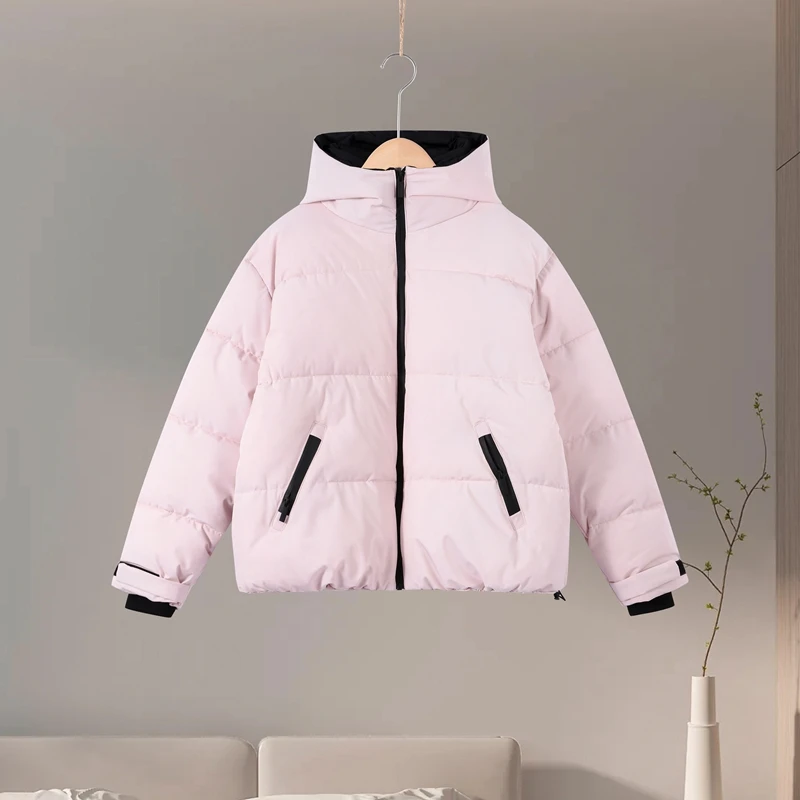 Thicken Warm Women's Skiwear Pink High Collar Hooded Cotton Padded Coat Straight Leg Zipper Pant 2025 New Winter Lady Ski Suit