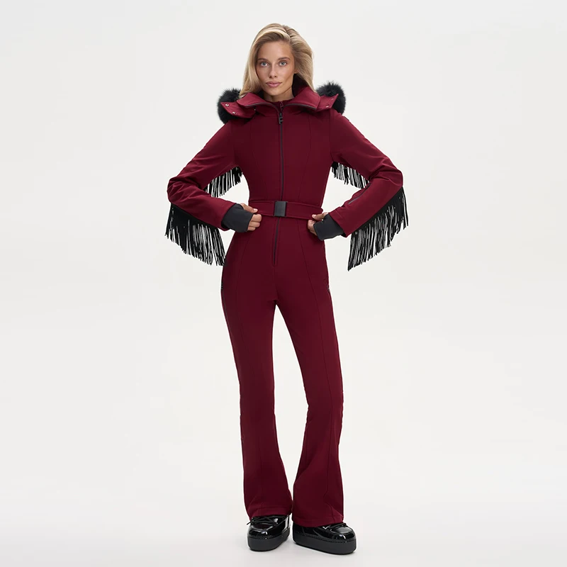 Thicken Warm Women's Skiwear Pink High Collar Hooded Cotton Padded Coat Straight Leg Zipper Pant 2025 New Winter Lady Ski Suit