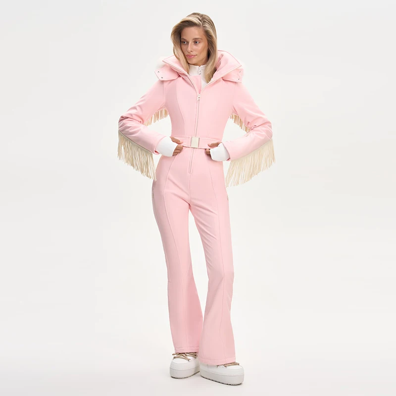 Thicken Warm Women's Skiwear Pink High Collar Hooded Cotton Padded Coat Straight Leg Zipper Pant 2025 New Winter Lady Ski Suit