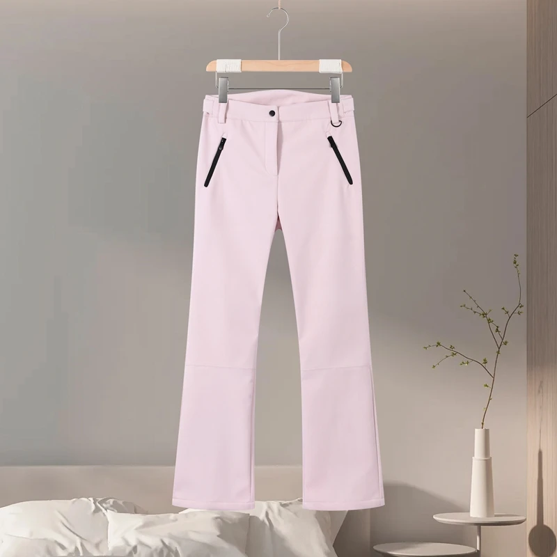Thicken Warm Women's Skiwear Pink High Collar Hooded Cotton Padded Coat Straight Leg Zipper Pant 2025 New Winter Lady Ski Suit