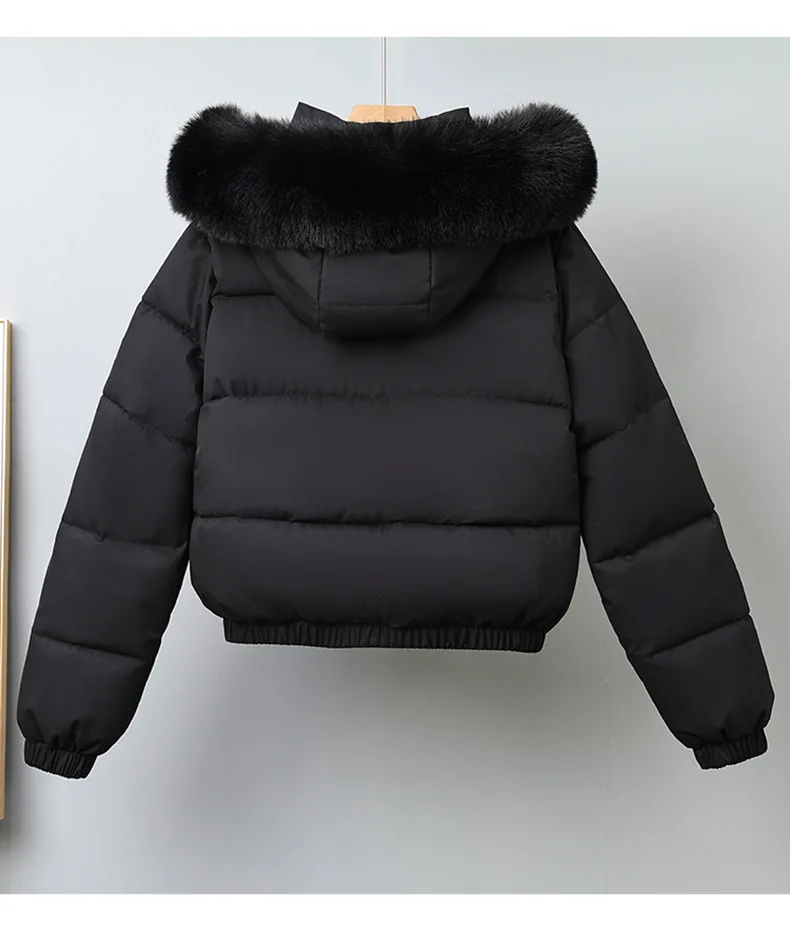 Short Coats Women Parkas Hooded Fur Collar Jackets Thick Warm Y2k Streetwear Elegant Jacket Work Coat Autumn Winter 2025