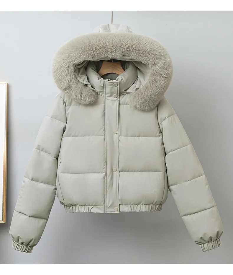 Short Coats Women Parkas Hooded Fur Collar Jackets Thick Warm Y2k Streetwear Elegant Jacket Work Coat Autumn Winter 2025