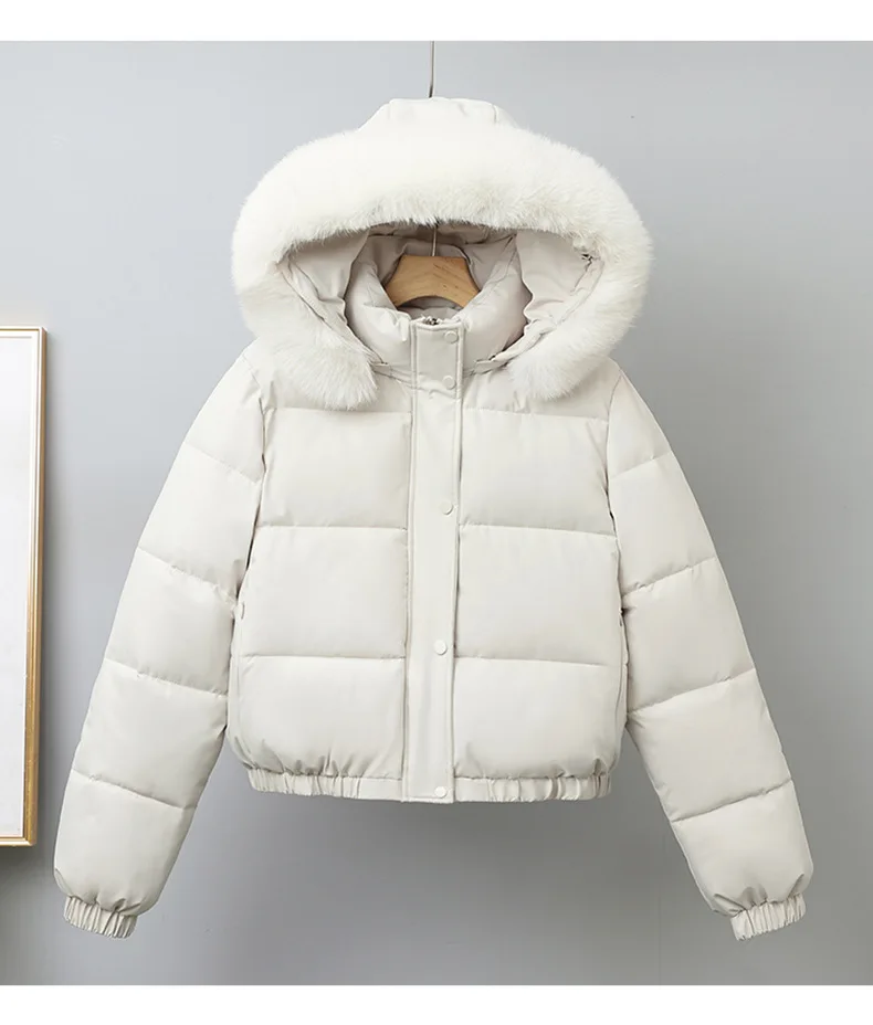 Short Coats Women Parkas Hooded Fur Collar Jackets Thick Warm Y2k Streetwear Elegant Jacket Work Coat Autumn Winter 2025
