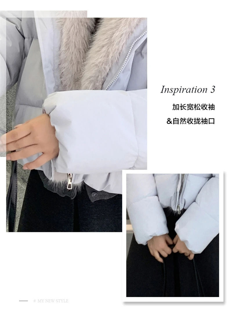 Cropped Puffer Jacket Women Big Faux Fur Collar Fur Lined Zipper Closure Boxy Silhouette Trendy Short Winter Outerwear