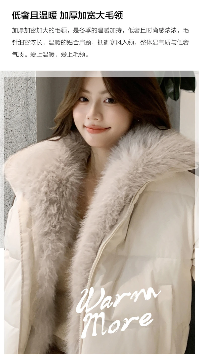 Cropped Puffer Jacket Women Big Faux Fur Collar Fur Lined Zipper Closure Boxy Silhouette Trendy Short Winter Outerwear