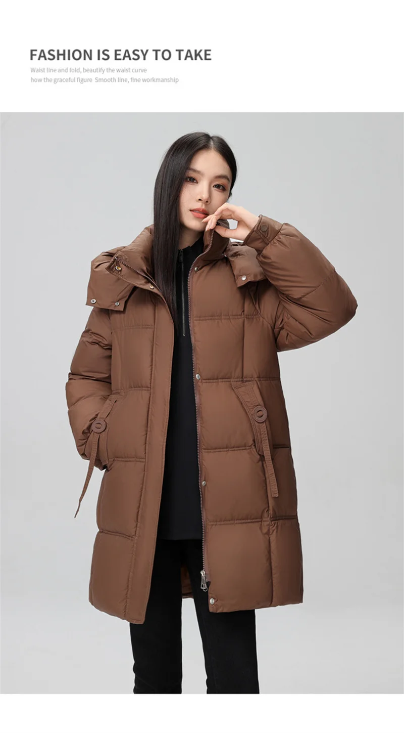 2026 New Winter Women Jacket Mid Long Hooded Parka Cotton Padded Jacket Female Parkas Loose Casual Warm Outwear Snow Wear Coats